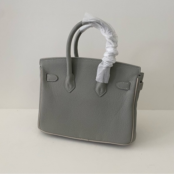 Gray Colorblock Structured 25 BK Leather Bag Lock & Key Satchel Crossbody S2/C6 - Picture 7 of 16